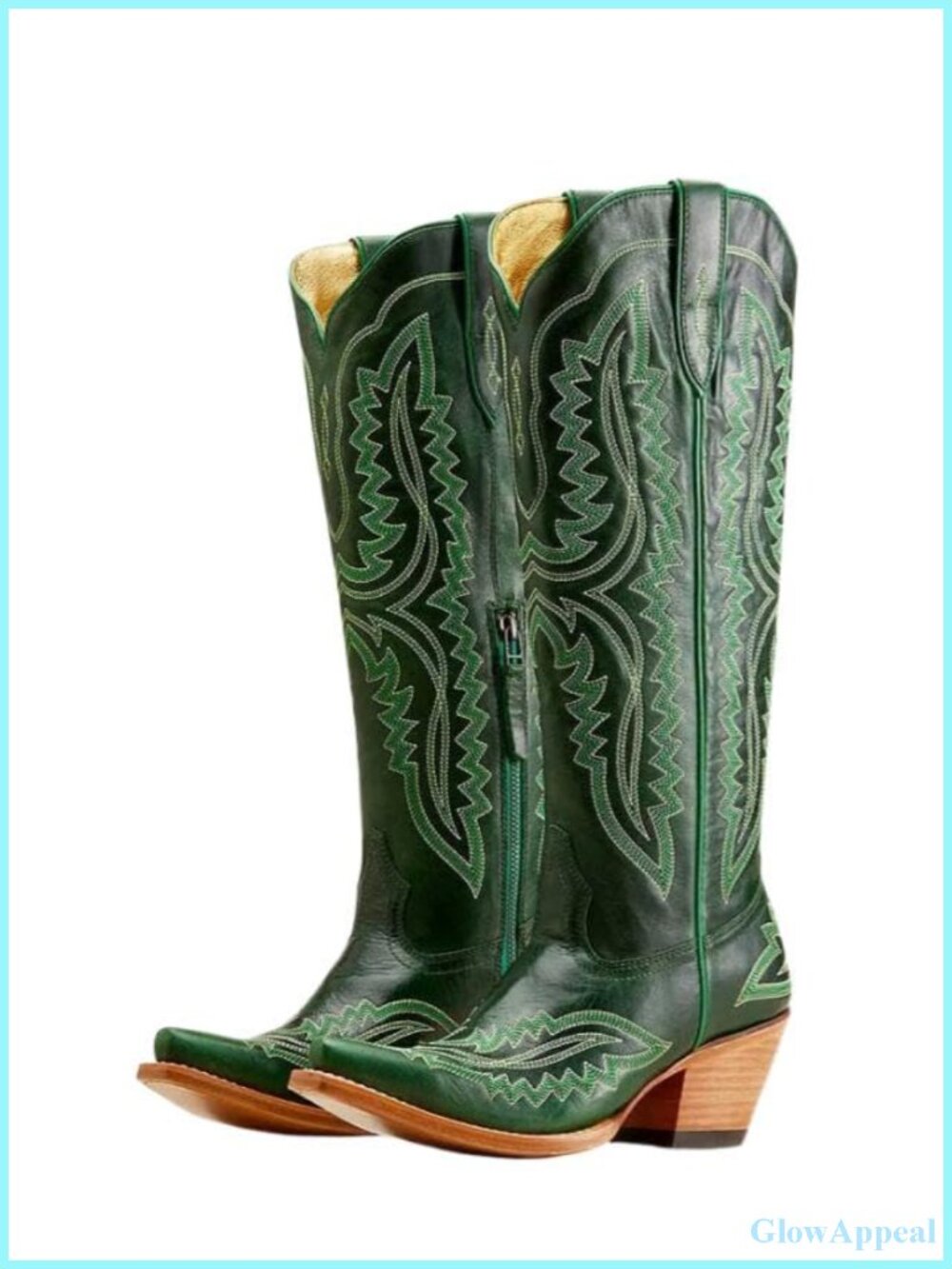 Western Cowgirl Knee High Boots Embroidered Snip Toe Chunky Heel Wide Calf